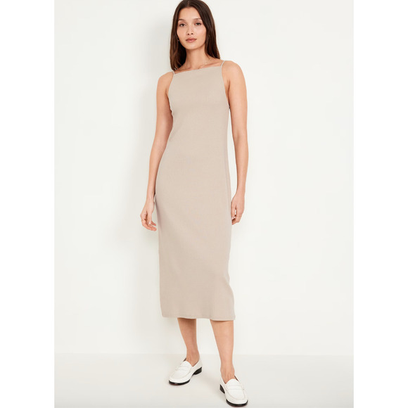 NWT Old Navy Womens Rib Knit MIDI Dress Ribbed Bodycon Chic Moto Modest‎ Modern - Picture 13 of 13